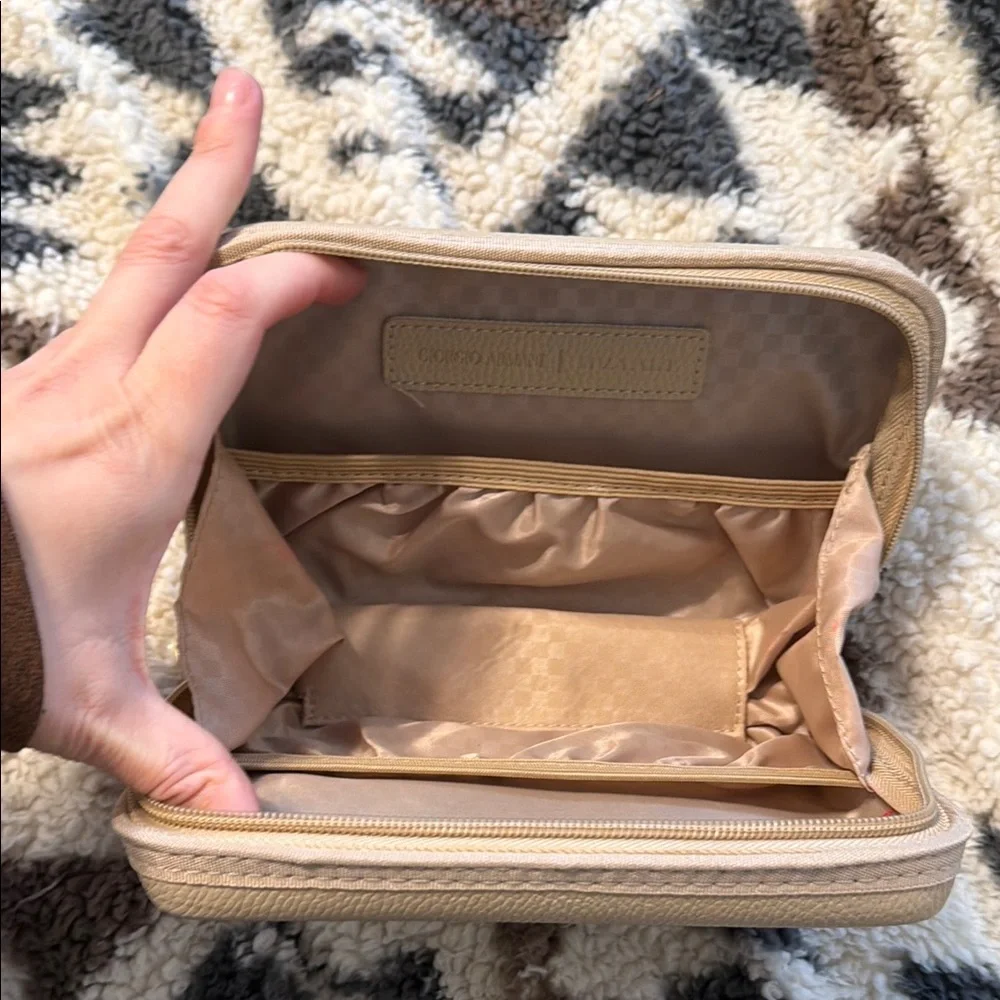 Beige Leather Makeup Case with Card Holder